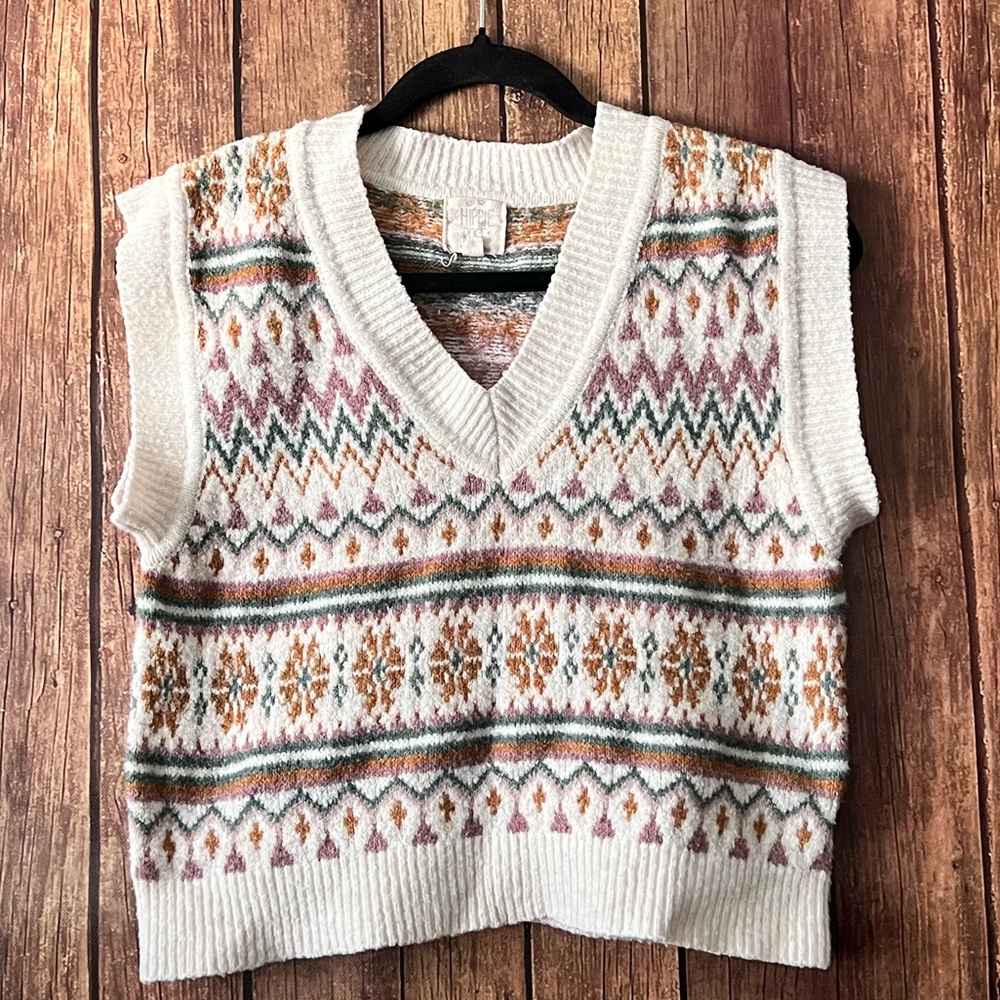 HIPPIE ROSE Fair Isle Knit Sweater Vest Women's Size Small